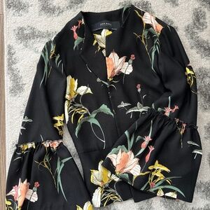 Zara Collection Black Crop 3/4 Flare Sleeve Blazer Crop Floral Size S